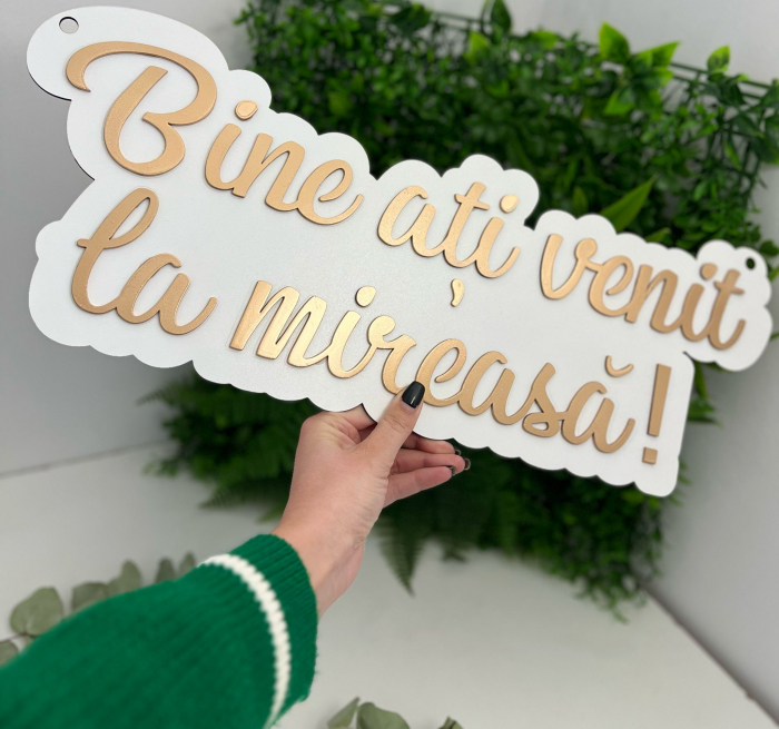 Panou decorativ „Bine ați venit la mireasă, mire sau nași!” – Decor nuntă elegant [5]