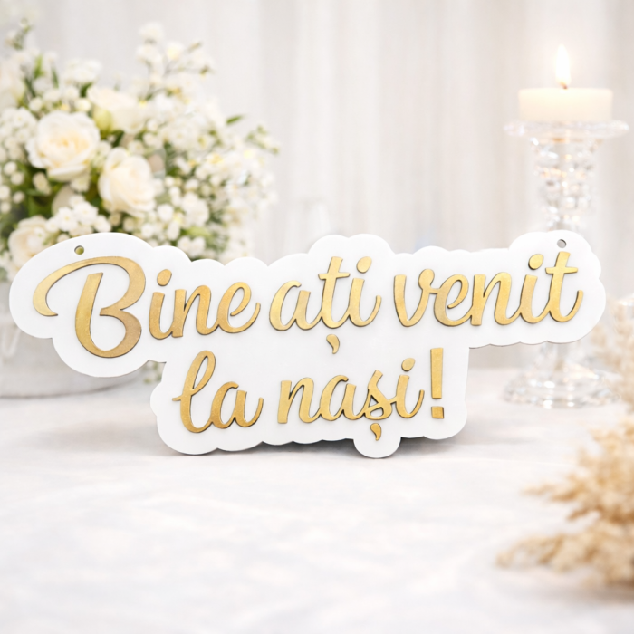Panou decorativ „Bine ați venit la mireasă, mire sau nași!” – Decor nuntă elegant [3]
