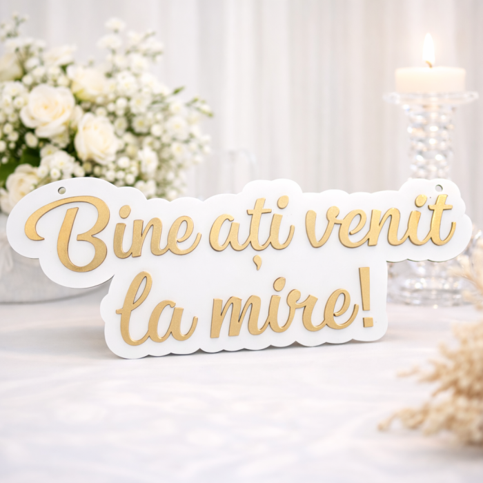 Panou decorativ „Bine ați venit la mireasă, mire sau nași!” – Decor nuntă elegant [2]