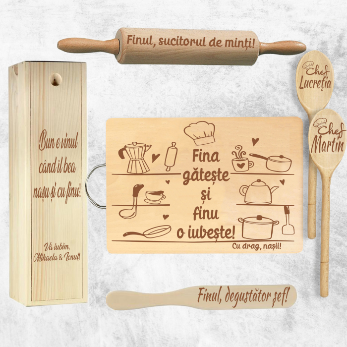 Set cadou Fini „Fina gătește și finul o iubește” + Cutie vin [1]