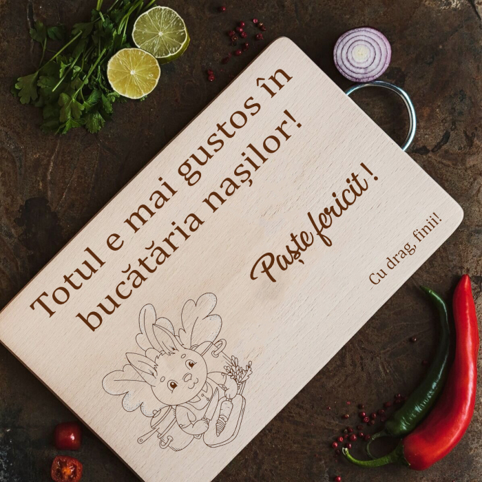 Tocător Personalizat de Paște „Totul e mai gustos în bucătăria nașilor” – Cadou Perfect pentru Masa Festivă! [2]