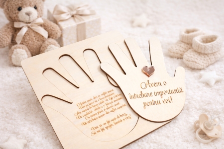 Nunta/Botez - Cadou nasi botez din lemn – tablou decorativ 20x20 cm