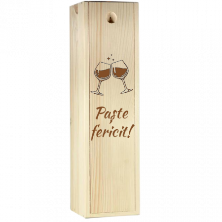 Cadouri Paște - Cutie Vin Paște Fericit – Cadou Personalizat din Lemn pentru Sărbători