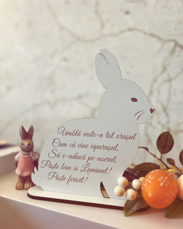 Cadouri Paște - Decorațiune Iepuraș cu urare de Paște – Cadou și decor tematic pentru sărbători
