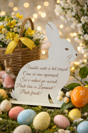 Cadouri Paște - Decorațiune Iepuraș cu urare de Paște – Cadou și decor tematic pentru sărbători