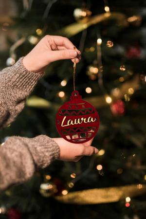 Globuri Crăciun - Ornament de brad din catifea cu nume personalizat auriu