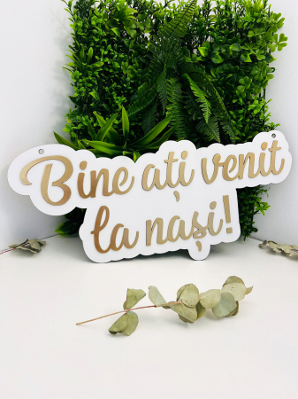 Panou decorativ „Bine ați venit la mireasă, mire sau nași!” – Decor nuntă elegant [2]