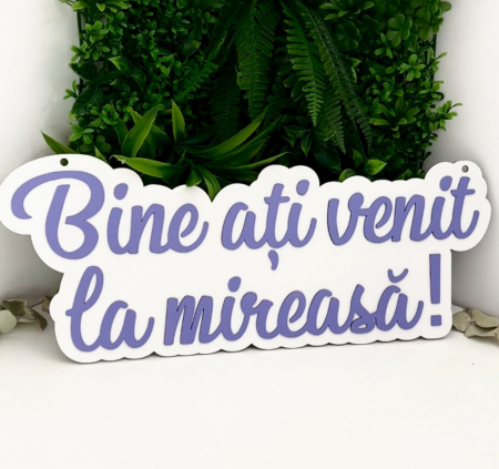 Nunta/Botez - Panou decorativ „Bine ați venit la mireasă,mire sau nași!” – Decor nuntă elegant - culoare Lila