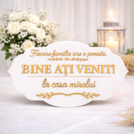 Nunta/Botez - Panou intampinare casa mirelui personalizat 60x35 cm bine ati venit nunta