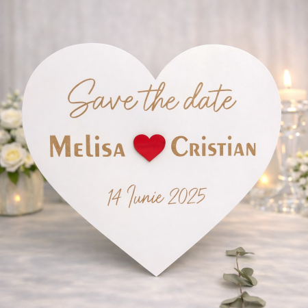 Plachetă Save the Date Personalizată – Inimă cu Nume și Dată | 40 x 34 cm