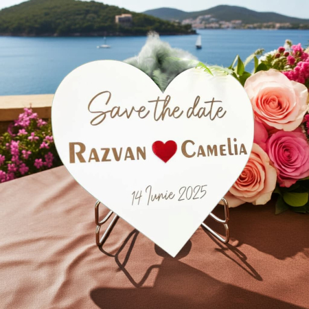 Nunta/Botez - Plachetă Save the Date Personalizată – Inimă cu Nume și Dată | 40 x 37 cm