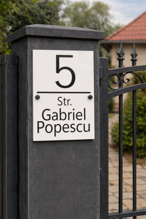 Numere și Plăcuțe pentru Casă - Plăcuță de Adresă - Alb cu Negru (16 x 25 cm)