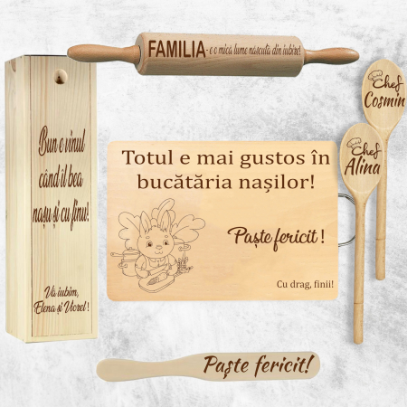 Cadouri Paște - Set Cadou Paște pentru Nași – Personalizat cu Articole din Lemn