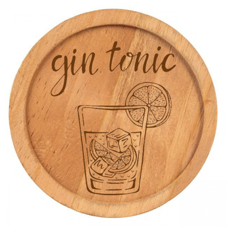 Cadouri - Suport pahar lemn gravat – Design Gin Tonic – Cadou amuzant & accesoriu bar