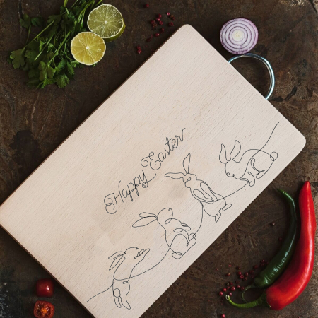 Tocător Personalizat Happy Easter cu Iepurași – Cadou Unic pentru Paște! [1]