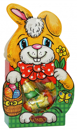 Cadouri Paste 2024 - Carton sub forma de iepuras cu oua de ciocolata 90g -Cosmo