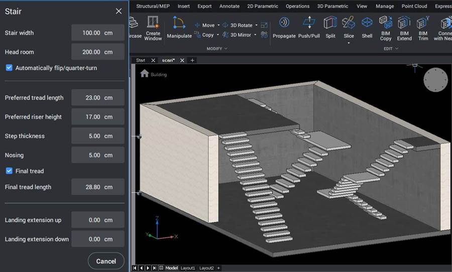 Modelarea scarilor cu BricsCAD BIM