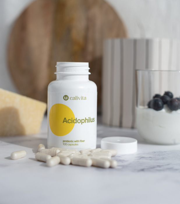 Acidophilus CaliVita, Produs probiotic cu fibre, 100 capsule + cutie pastile [3]