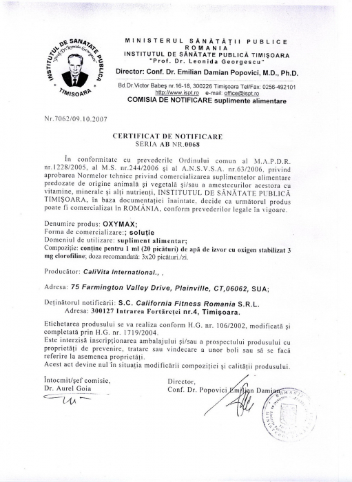 OxyMax, CaliVita, 60 ml , picaturi de oxigen stabilizat [2]