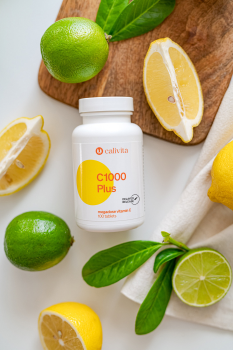 Vitamina C 1000 Plus CaliVita, Megadoză de vitamina C cu măceşe organice, 100 tablete + cutie pastile [4]