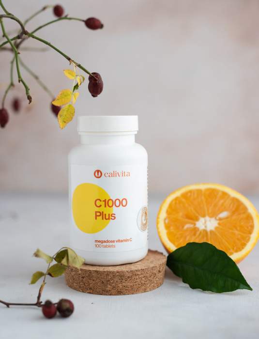 Vitamina C 1000 Plus CaliVita, Megadoză de vitamina C cu măceşe organice, 100 tablete + cutie pastile [3]