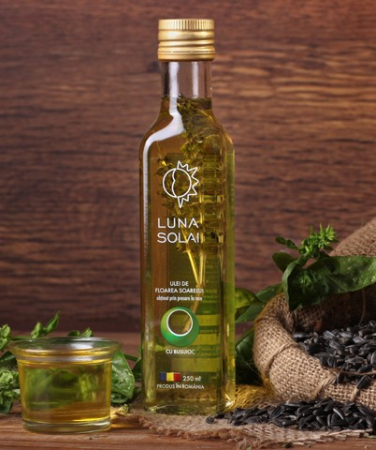 Ulei presat la rece - Ulei de floarea soarelui cu busuioc 250 ml