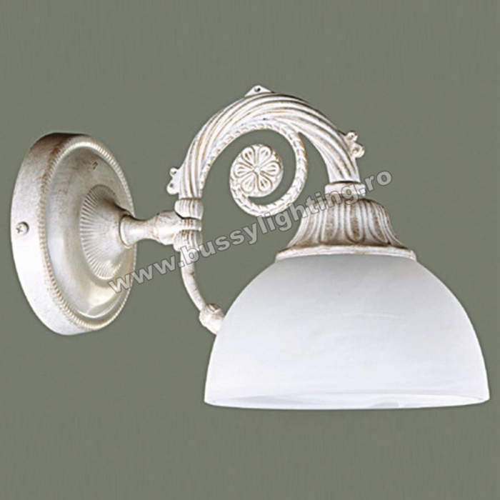 Aplica Dakar cu 1 Brat, Desing Clasic, Alb Patinat, Abajur Alb - Bussy Lighting 3087-70-19B [1]