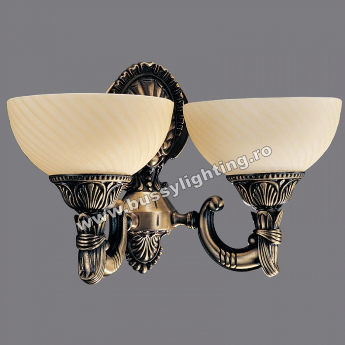 Aplica Omega cu 2 Brate, Desing Clasic, Finisaj Bronz Antic, Abajur Crem - Bussy Lighting 3035-52-29A [1]