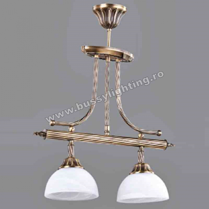 Lustra Pretoria cu 2 Brate, Desing Clasic, Finisaj Bronz Antic, Abajur Alb - Bussy Lighting 3079-52-02B [1]