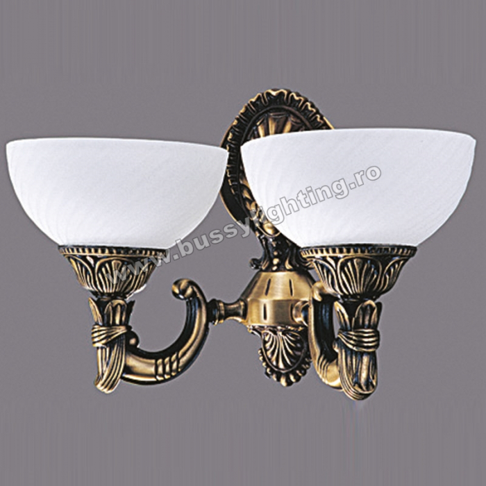 Aplica Omega cu 2 Brate, Desing Clasic, Finisaj Bronz Antic, Abajur Alb - Bussy Lighting 3035-52-29B [1]