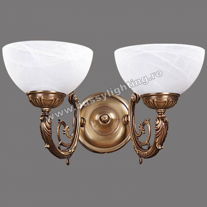 Aplica Polo cu 2 Brat, Desing Clasic, Finisaj Bronz Antic, Abajur Alb - Bussy Lighting 7192-52-29 [1]