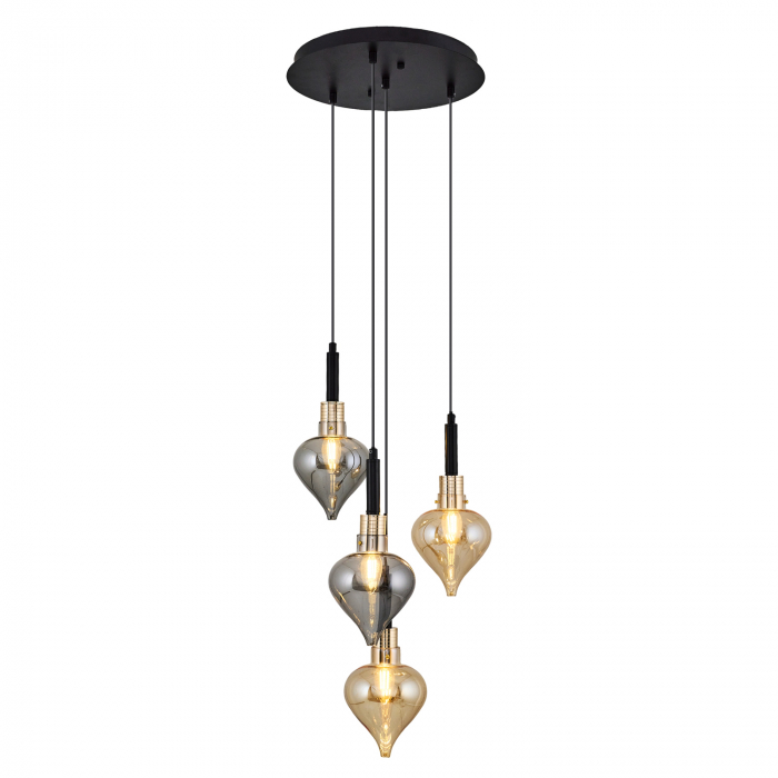 Lustra 2801-4A cu 4 brate E14, Desing modern vintage, Abajur din sticla [2]