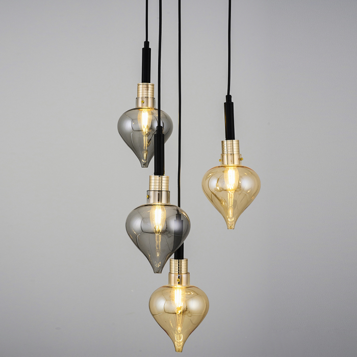 Lustra 2801-4A cu 4 brate E14, Desing modern vintage, Abajur din sticla [3]
