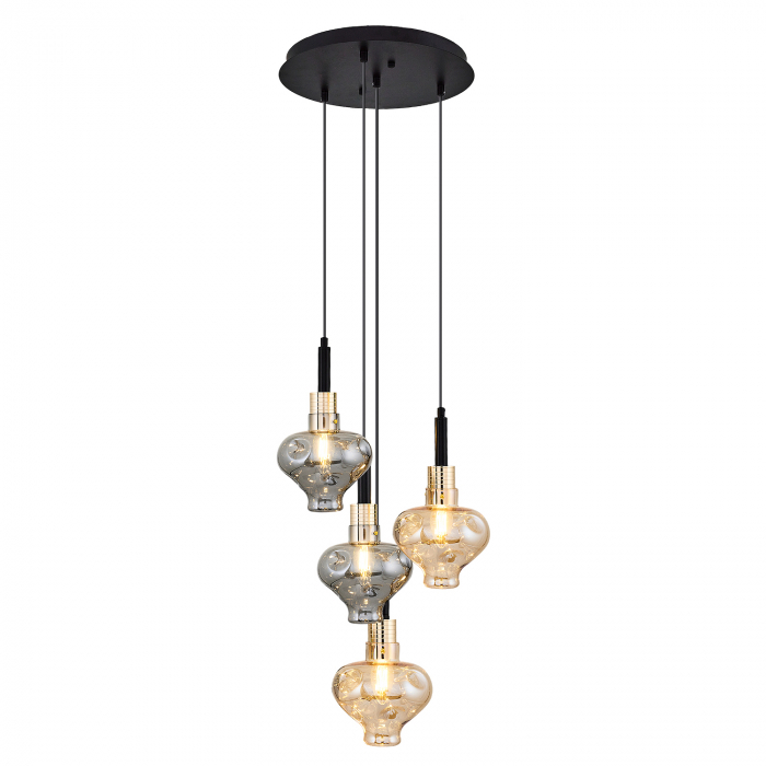 Lustra 2802-4A cu 4 brate E14, Desing modern vintage, Abajur din sticla [2]