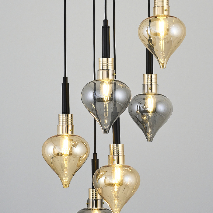 Lustra 2801-6A cu 6 brate E14, Desing modern vintage, Abajur din sticla [3]