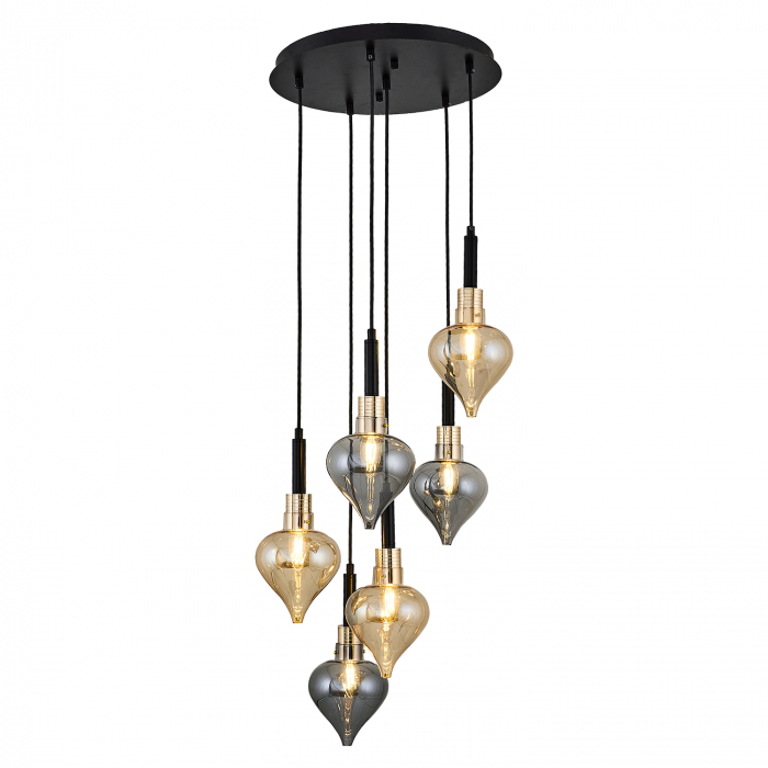 Lustra 2801-6A cu 6 brate E14, Desing modern vintage, Abajur din sticla [2]