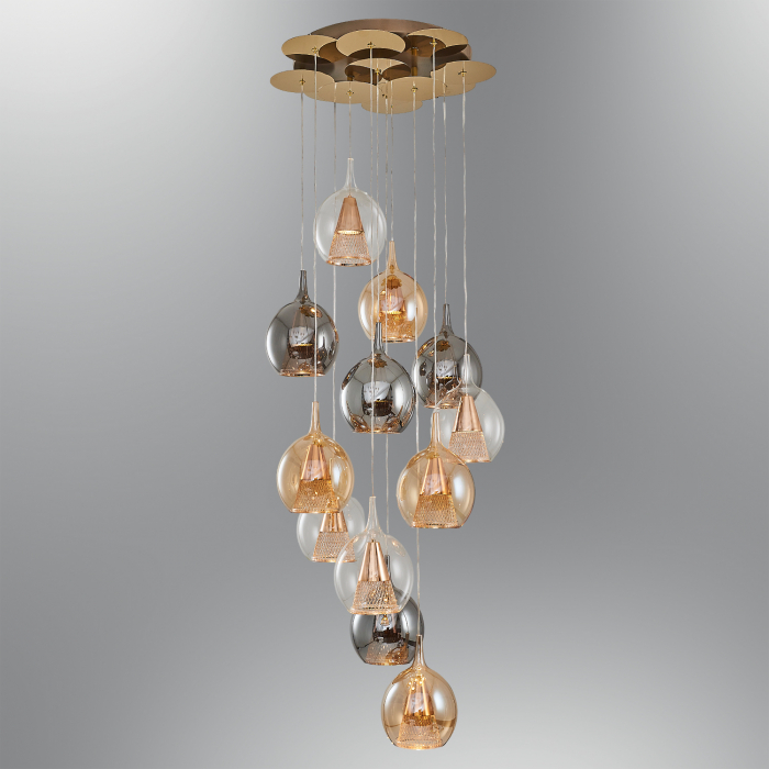 Lustra 2835-12A cu 12 Brate GU10, Desing modern vintage, Abajur din sticla [1]