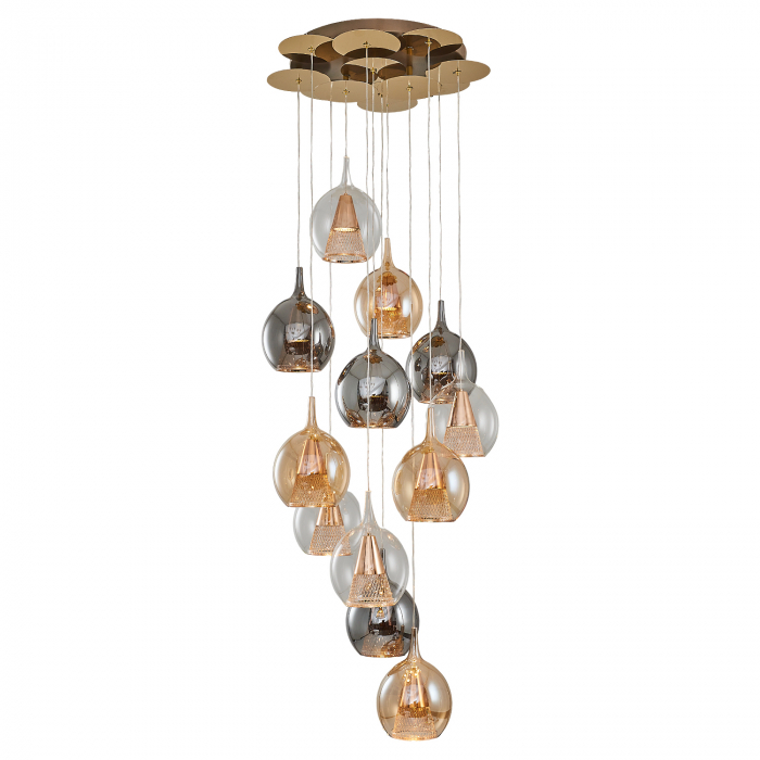 Lustra 2835-12A cu 12 Brate GU10, Desing modern vintage, Abajur din sticla [2]