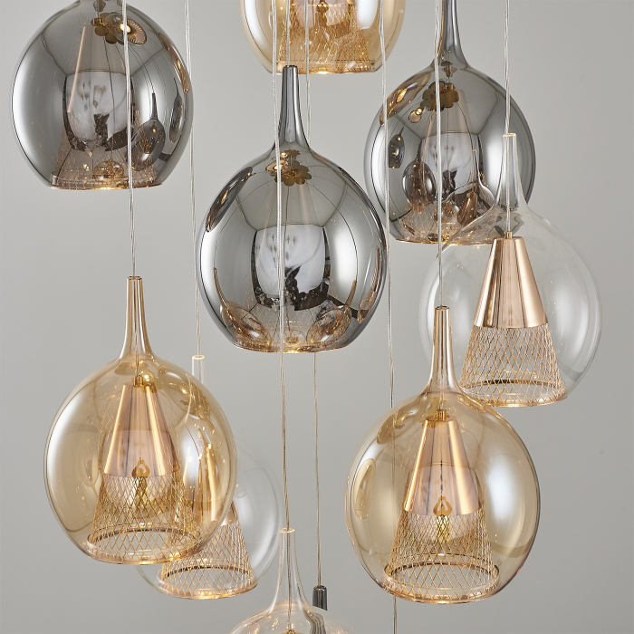 Lustra 2835-12A cu 12 Brate GU10, Desing modern vintage, Abajur din sticla [3]