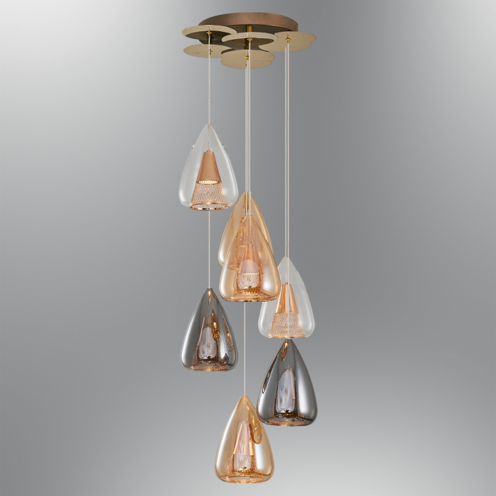 Lustra 2836-7A cu 7 Brate GU10, Desing modern vintage, Abajur din sticla [1]