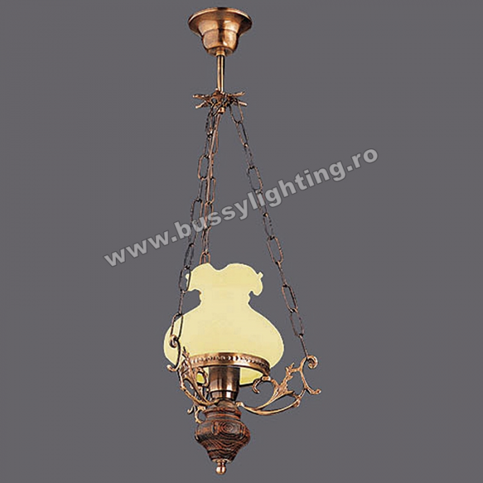 Lustra Aladdin cu Diam 25 cm, Rustic, Bronz Antichizat, Lemn, Abajur Crem - Bussy Lighting 2006-62-12A [1]