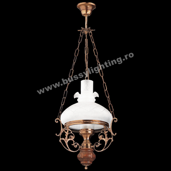 Lustra Aladdin cu Diam 32 cm, Rustic, Bronz Antic, Lemn, Abajur Alb - Bussy Lighting 2006-62-20B [1]