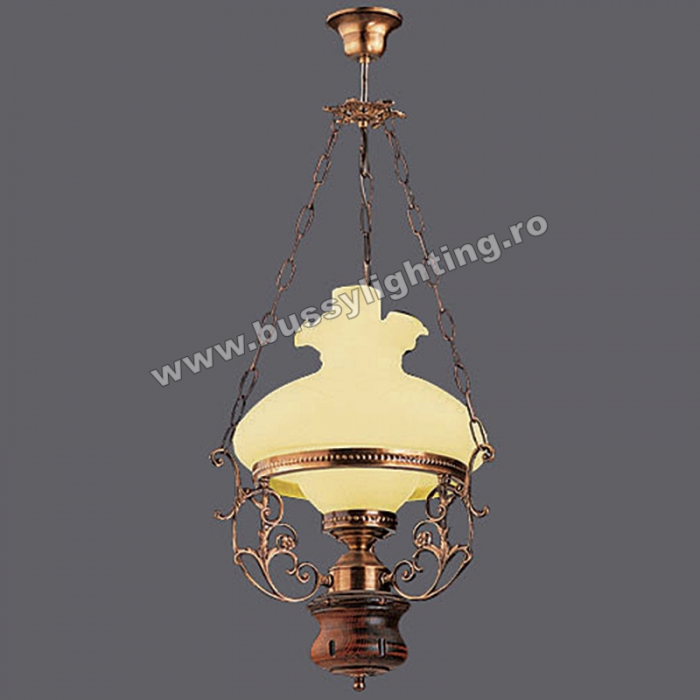 Lustra Aladdin cu Diam 37 cm, Rustic, Bronz Antichizat, Lemn Masiv, Abajur Crem - Bussy Lighting 2006-62-24A [1]