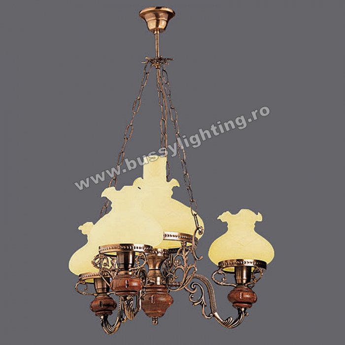Lustra Aladdin cu 3 Brate, Rustic, Bronz Antic, Lemn, Abajur Crem - Bussy Lighting 2007-62-20A [1]