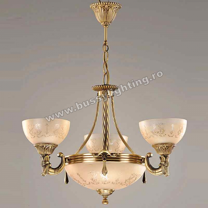 Lustra Armoni cu 3 Brate, Desing Clasic, Finisaj Bronz Antic, Abajur Crem - Bussy Lighting 3040-52-03A [1]