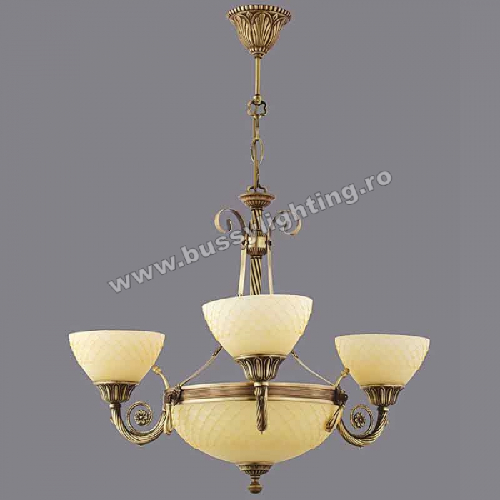 Lustra Vanilla cu 3 Brate, Desing Clasic, Finisaj Bronz Antic, Abajur Crem - Bussy Lighting 3062-52-03A [1]