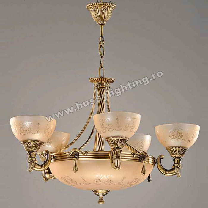 Lustra Armoni cu 5 Brate, Desing Clasic, Finisaj Bronz Antic, Abajur Crem - Bussy Lighting 3040-52-05A [1]