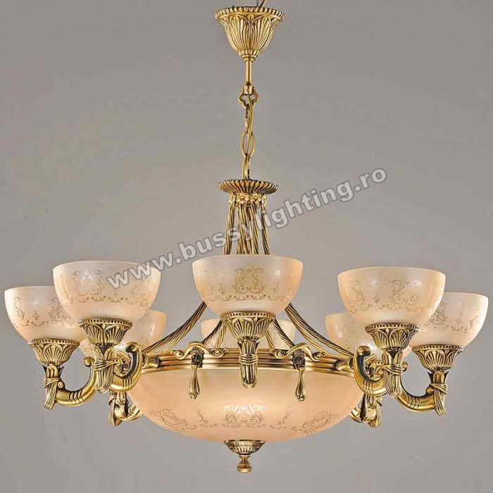 Lustra Armoni cu 8 Brate, Desing Clasic, Finisaj Bronz Antic, Abajur Crem - Bussy Lighting 3040-52-08A [1]