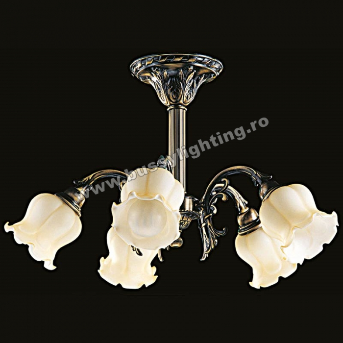 Lustra Bella cu 5 Brate, Desing Clasic, Finisaj Bronz Antic, Abajur Crem - Bussy Lighting 3026-52-45A [1]