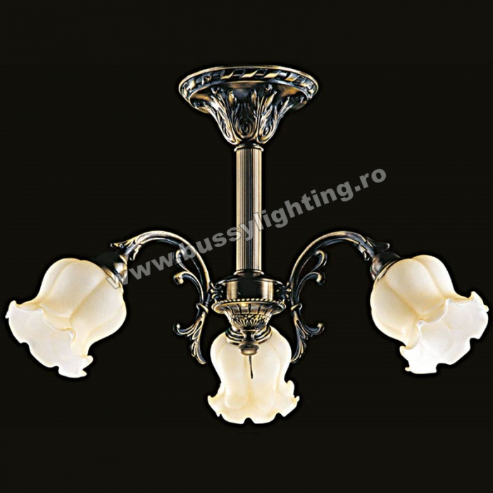 Lustra Bella cu 3 Brate, Desing Clasic, Finisaj Bronz Antic, Abajur Crem - Bussy Lighting 3026-52-43A [1]